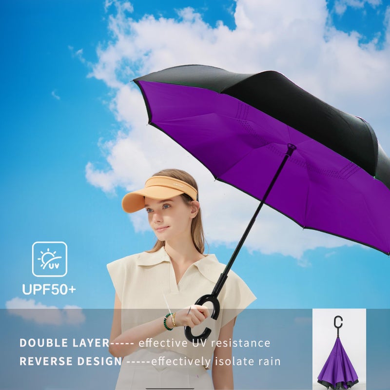 SIEPASA Spar. Saa Double Layer Inverted Umbrella with C-Shaped Handle, Anti-UV Waterproof Windproof Straight Umbrella for Car Rain Outdoor Use - Image 4